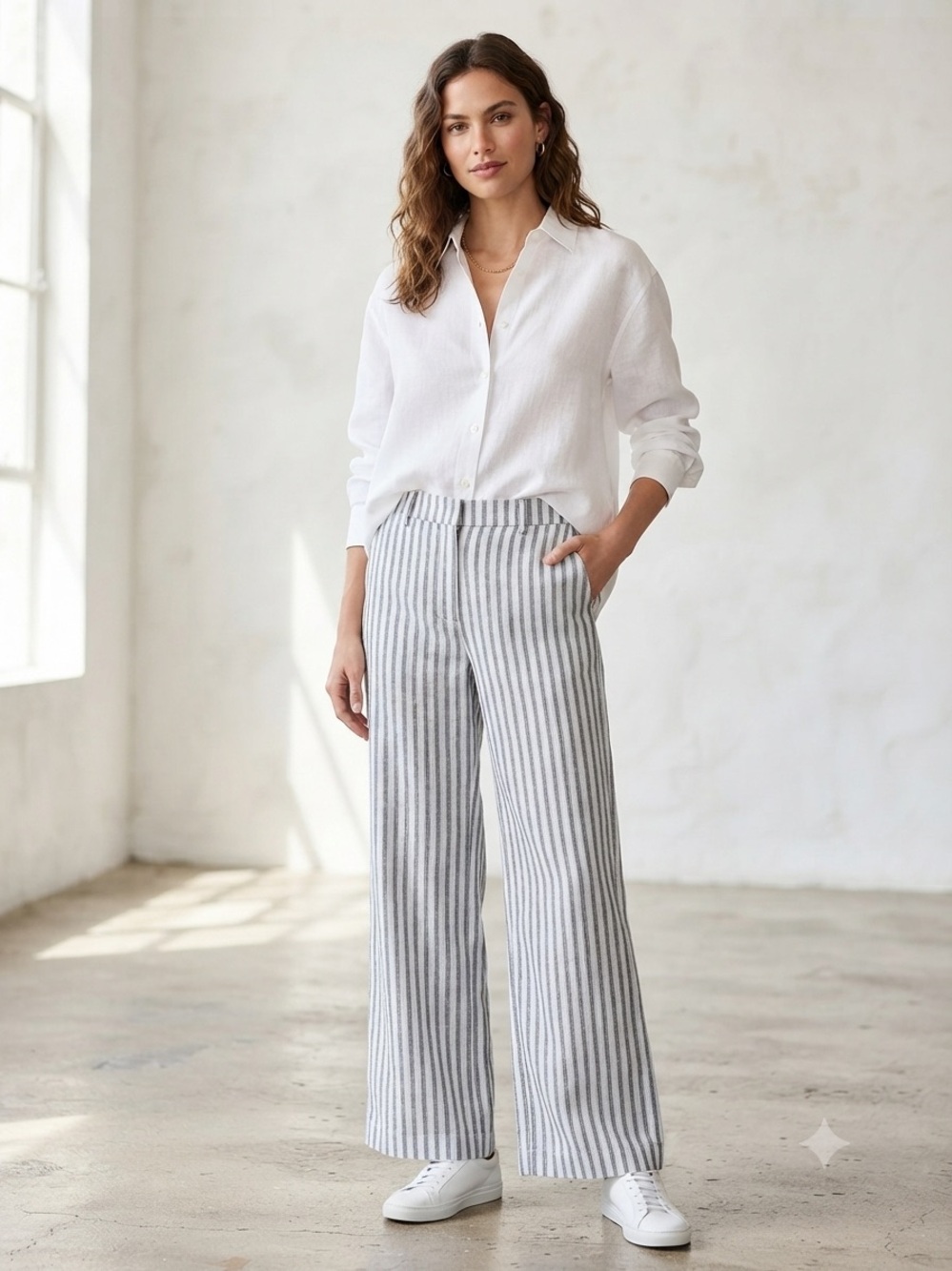 Reformation blue/ white stripe linen wide leg pants size 6